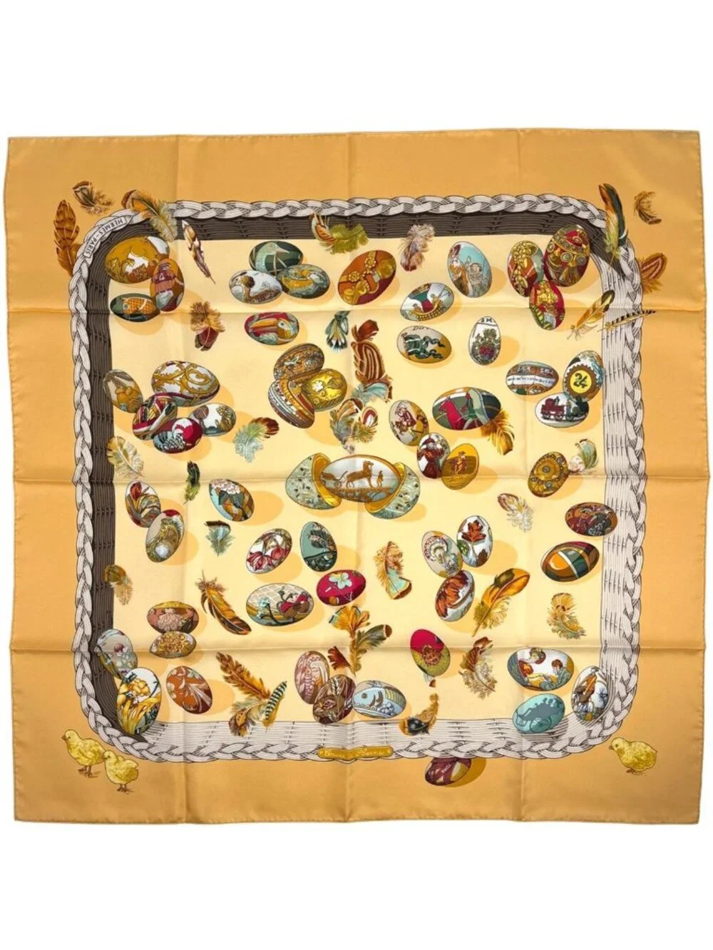 Hermes Carre 90 Couvee D Egg Scarf Silk Orange Multicolor
